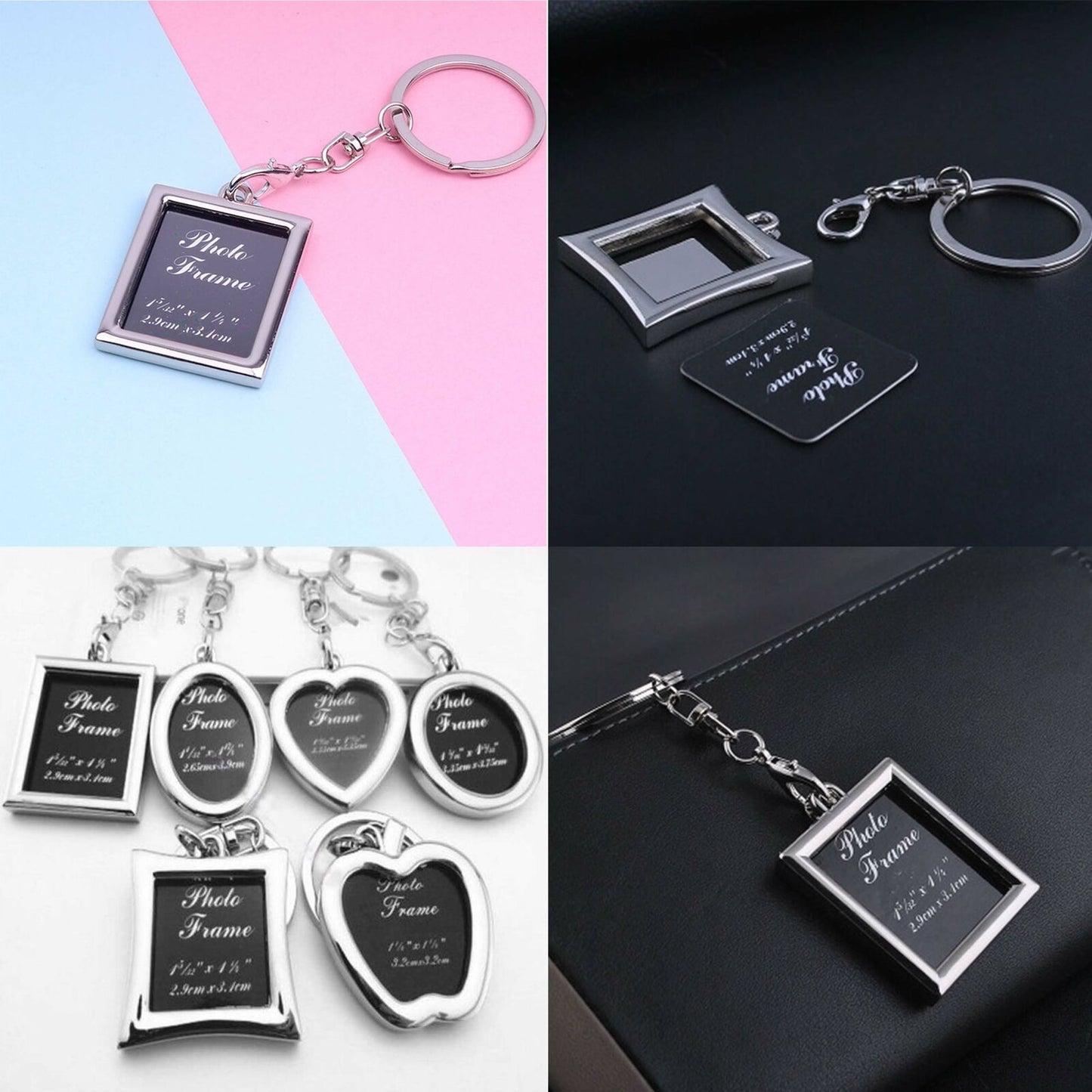 3x Metal Cleat Insert Photo Picture Frame Keyring Pendant Keychain DIY Xmas Gift