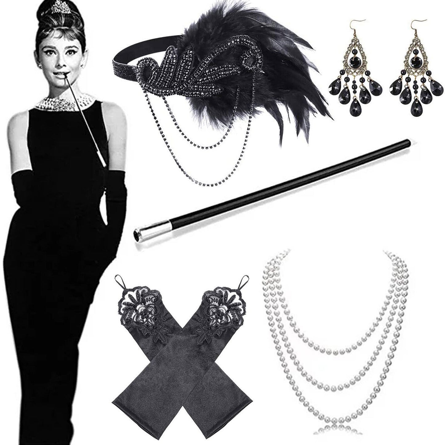 Women 1920'S Great Gatsby Accessories Kit Fancy Dress Costume Flapper Headpiece