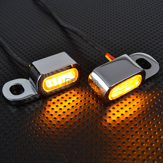 For Harley 2X Chrome Motorcycle LED Mini Turn Signal Indicator Light Amber