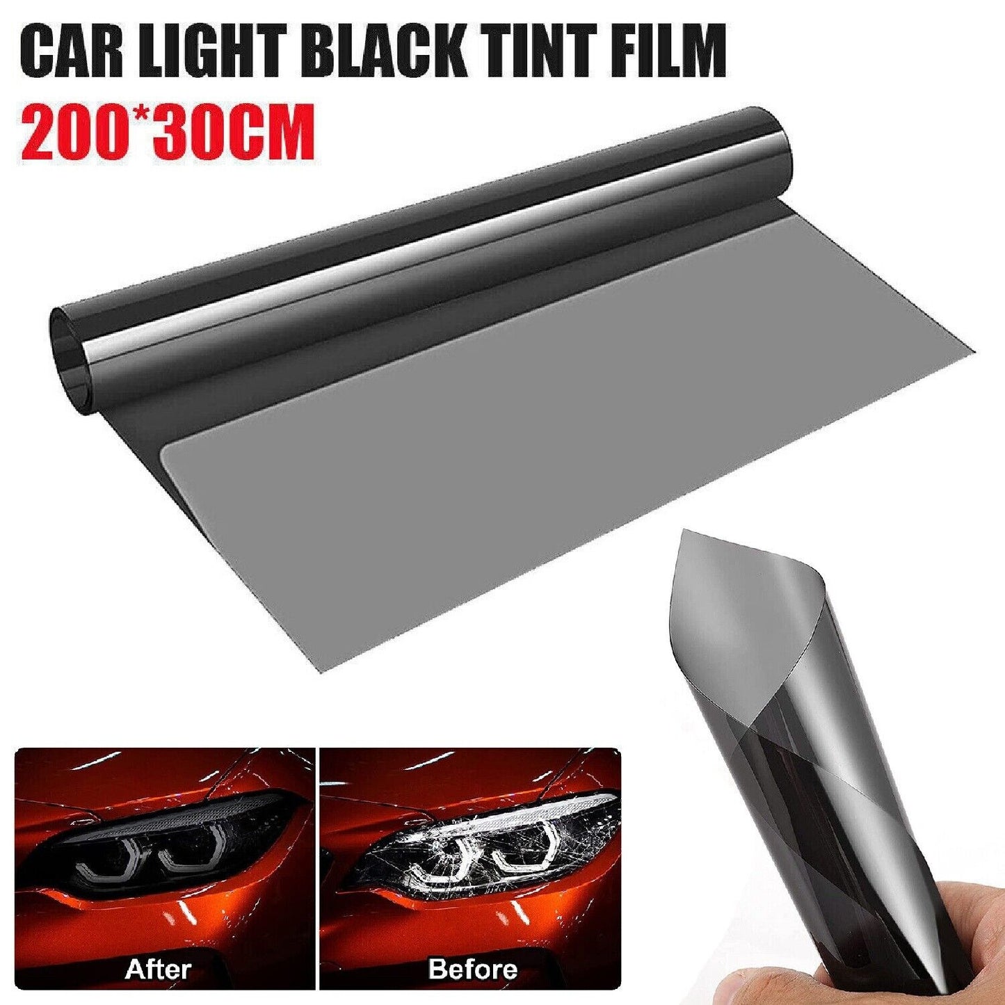 Light Smoke Black 2Mx30CM Car Headlight Tint Wrap Tail Fog Light Vinyl Wrap Kit