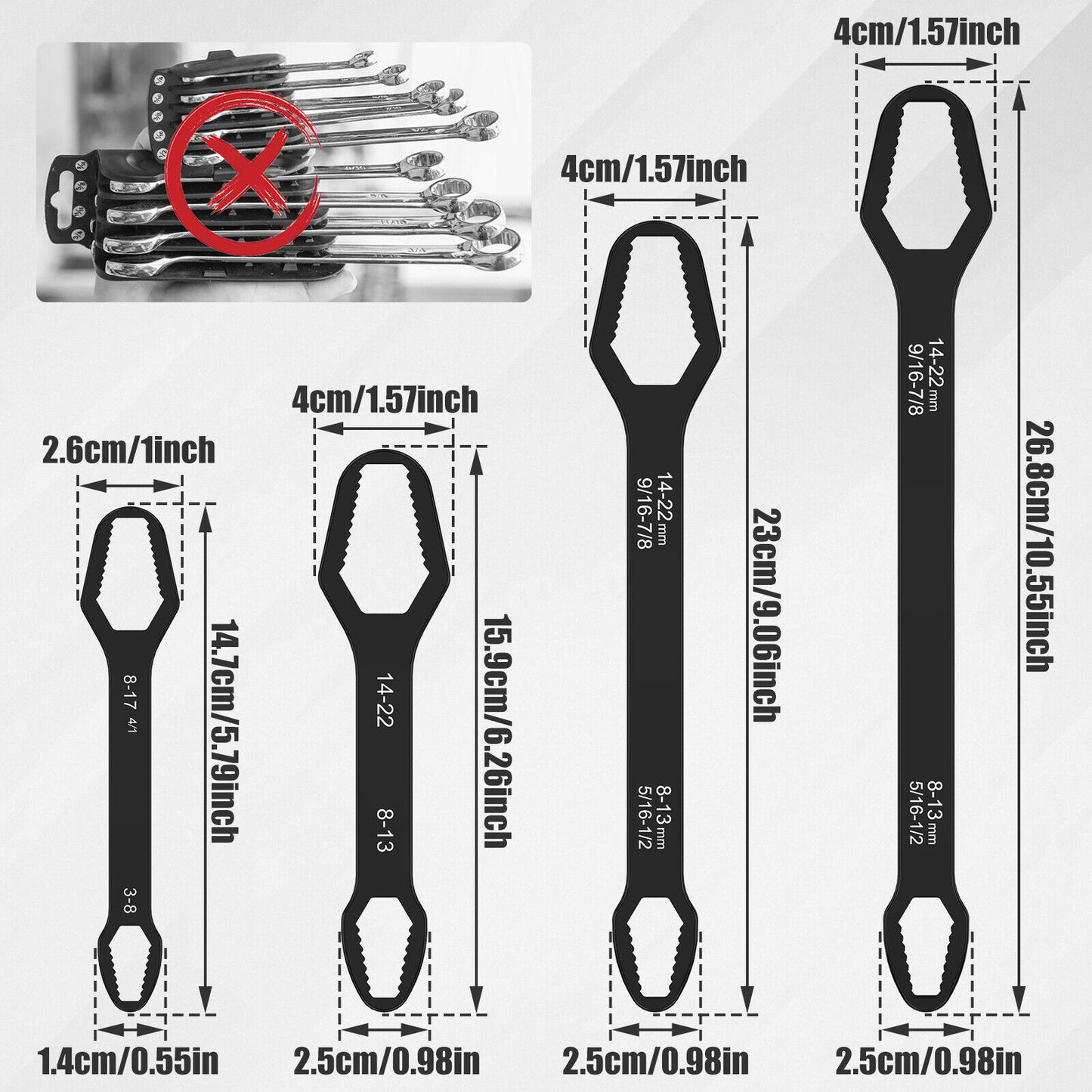 4Pcs Multifunctional Wrench Set Double-head Torx Wrench 5/16inch-7/8inch