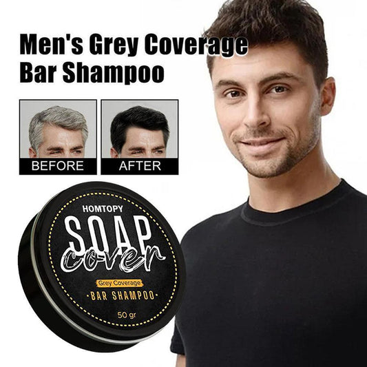 Men's Grey Coverage Bar Shampoo Hair Darkening Black Soap for Grey Hair-Cover