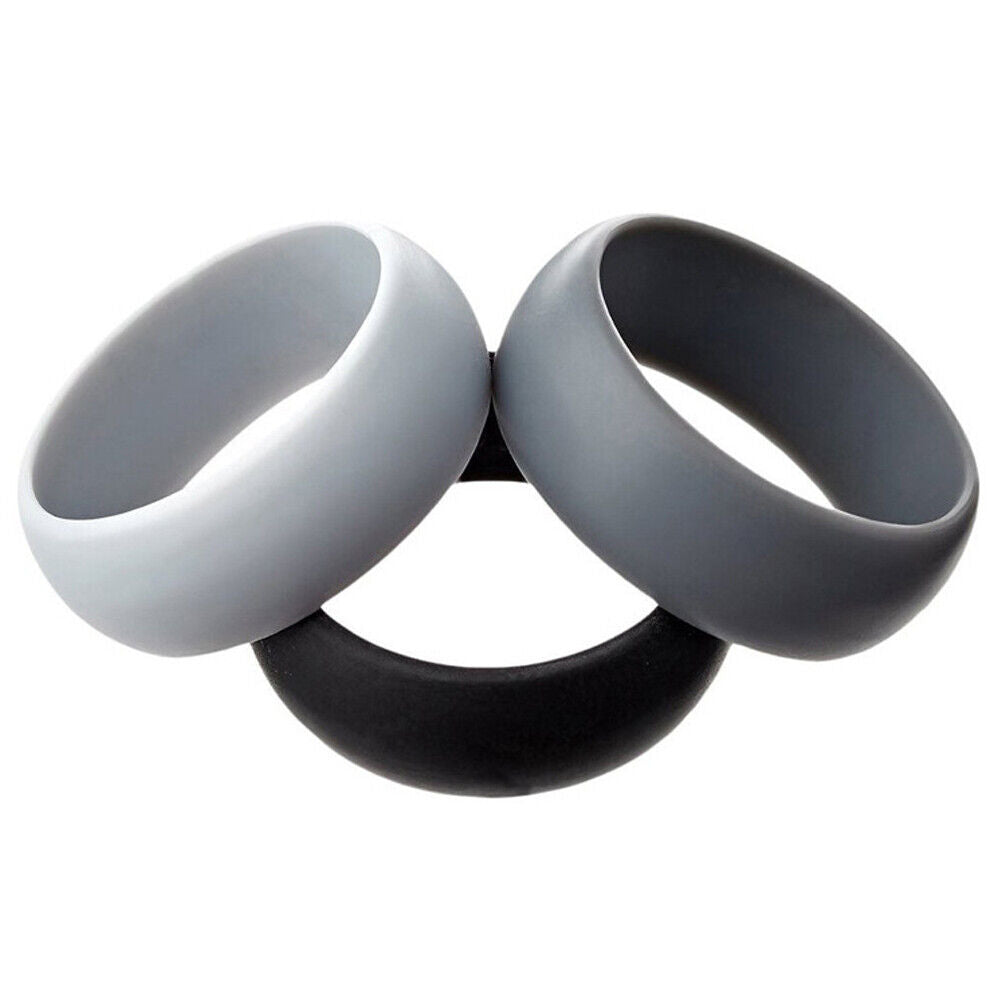 Silicone Rubber Wedding Ring Bands Flexible Comfortable Safe Work Sport Gym 3PCS