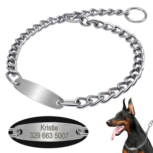 Personalized Dog Chain Choke Collar Engraved ID Slip Dog Collar for Pitbull Pug