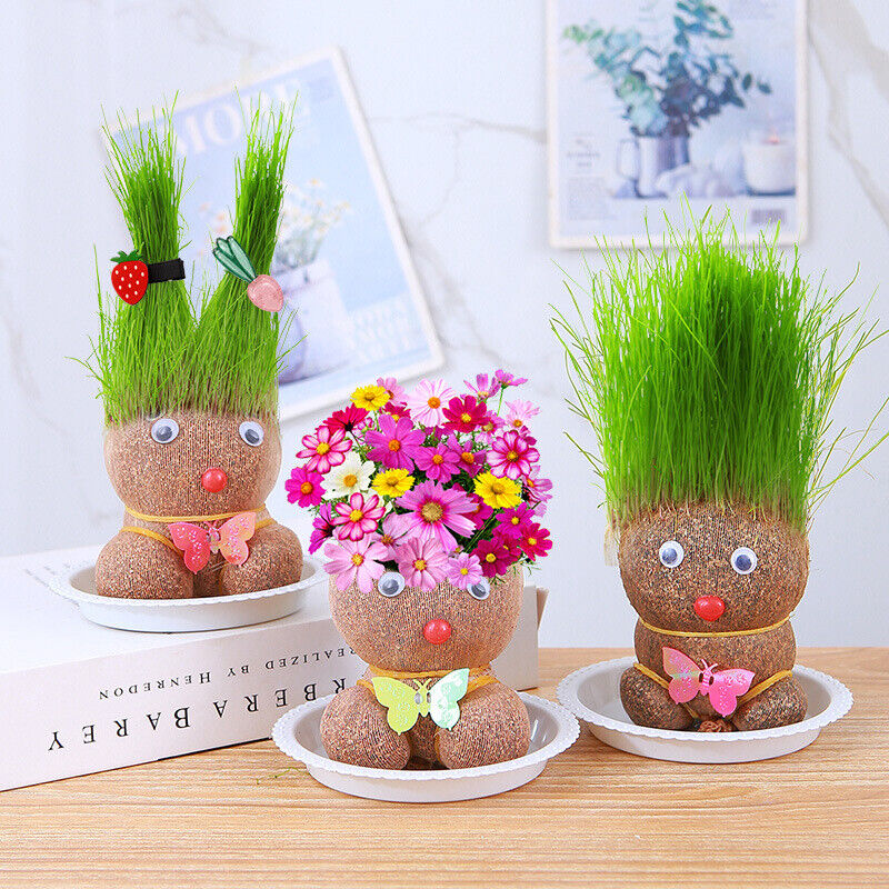 Room Decor Mini Grass Head Doll Small Potted Plant Watering Green Plants Beautif