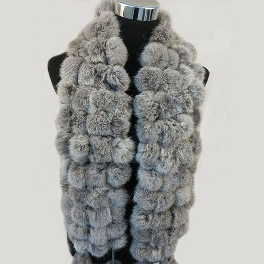 Women Ladies 100% Real Rabbit Fur Pom Poms Scarf Scarves Winter Warm Shawl Wraps