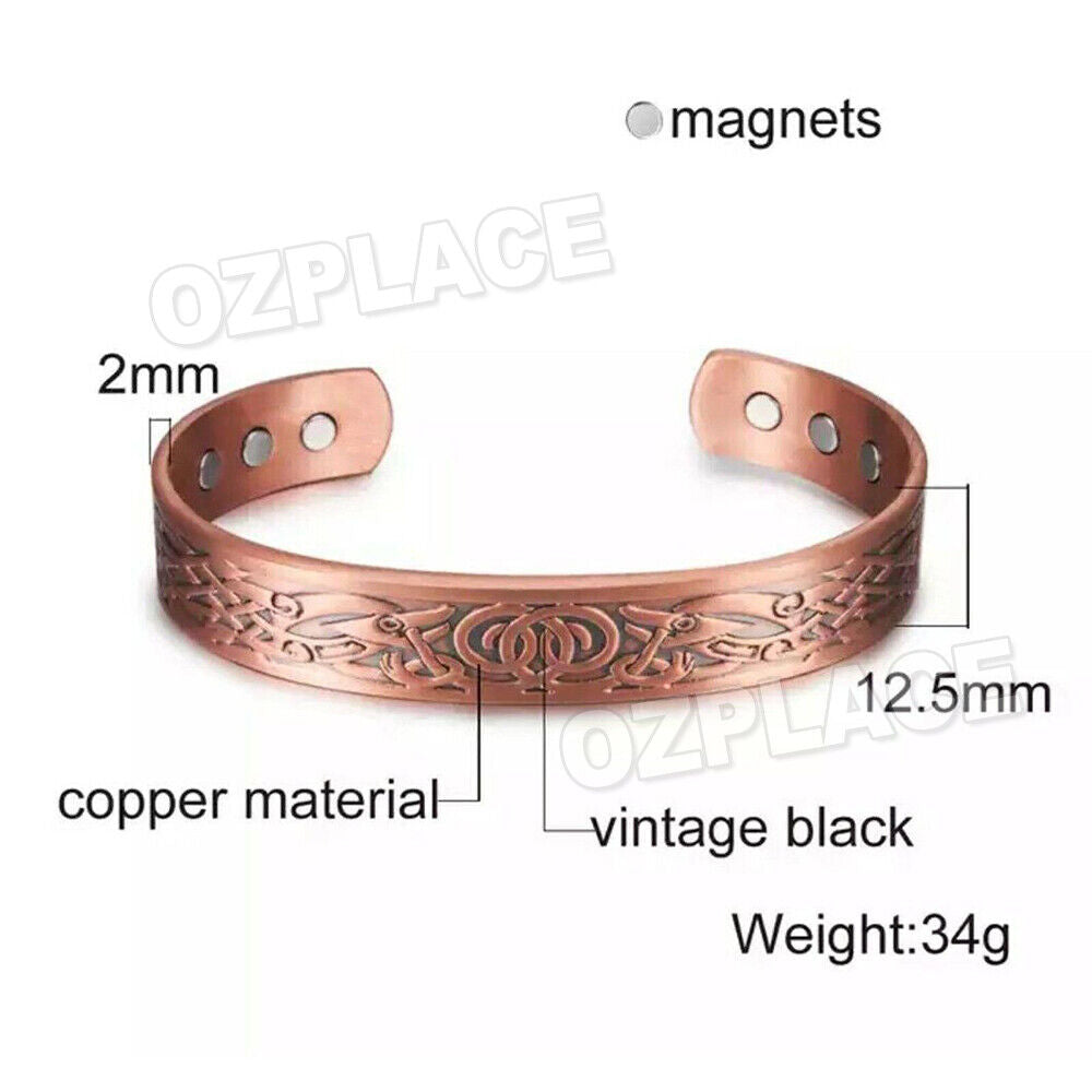 Pure Copper Magnetic Bracelet Arthritis Pain Relief Bangle Healing Therapy Gift