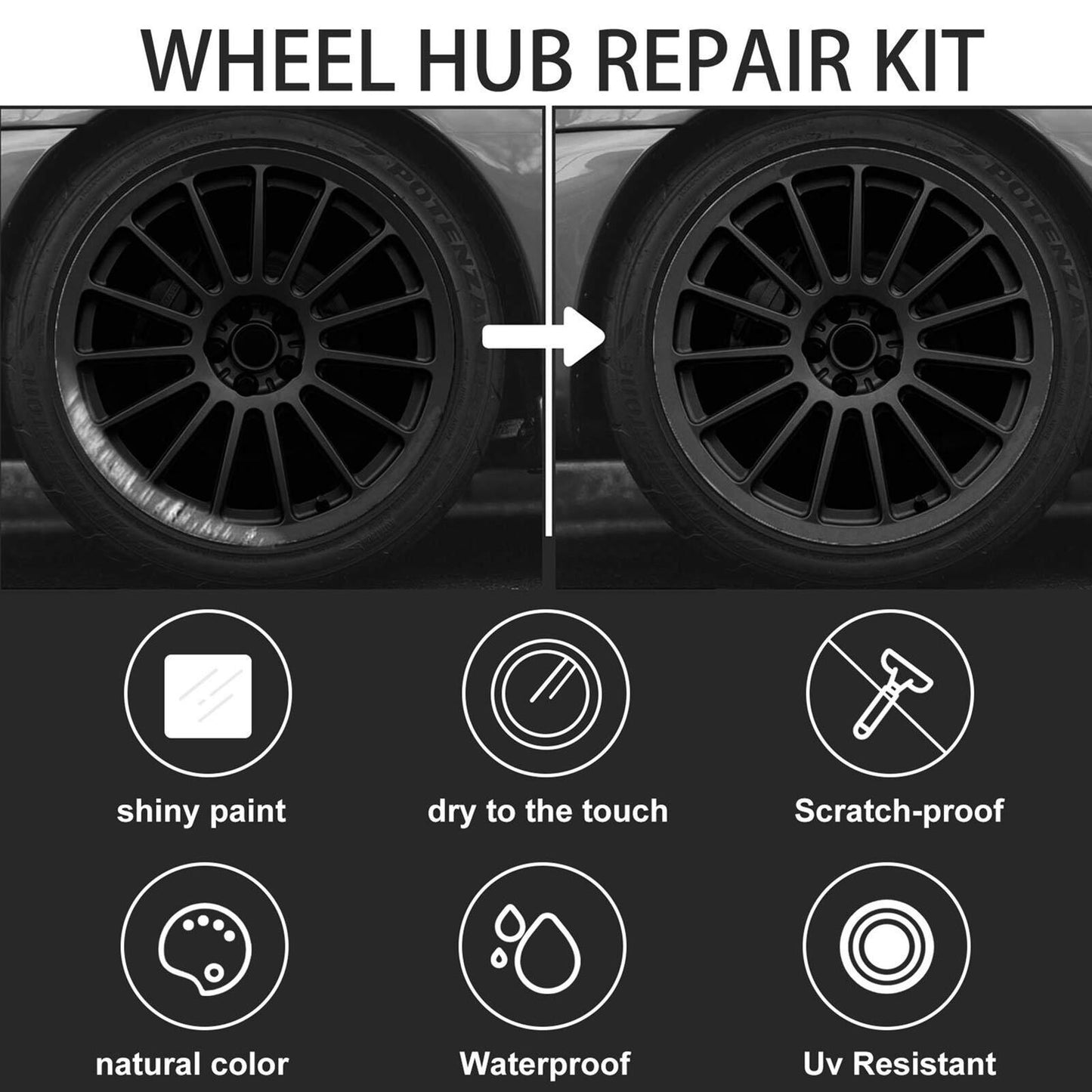 Universal Black Wheel Scratch Repair Touch Up Kit Car Rim Scratch Repair Kits