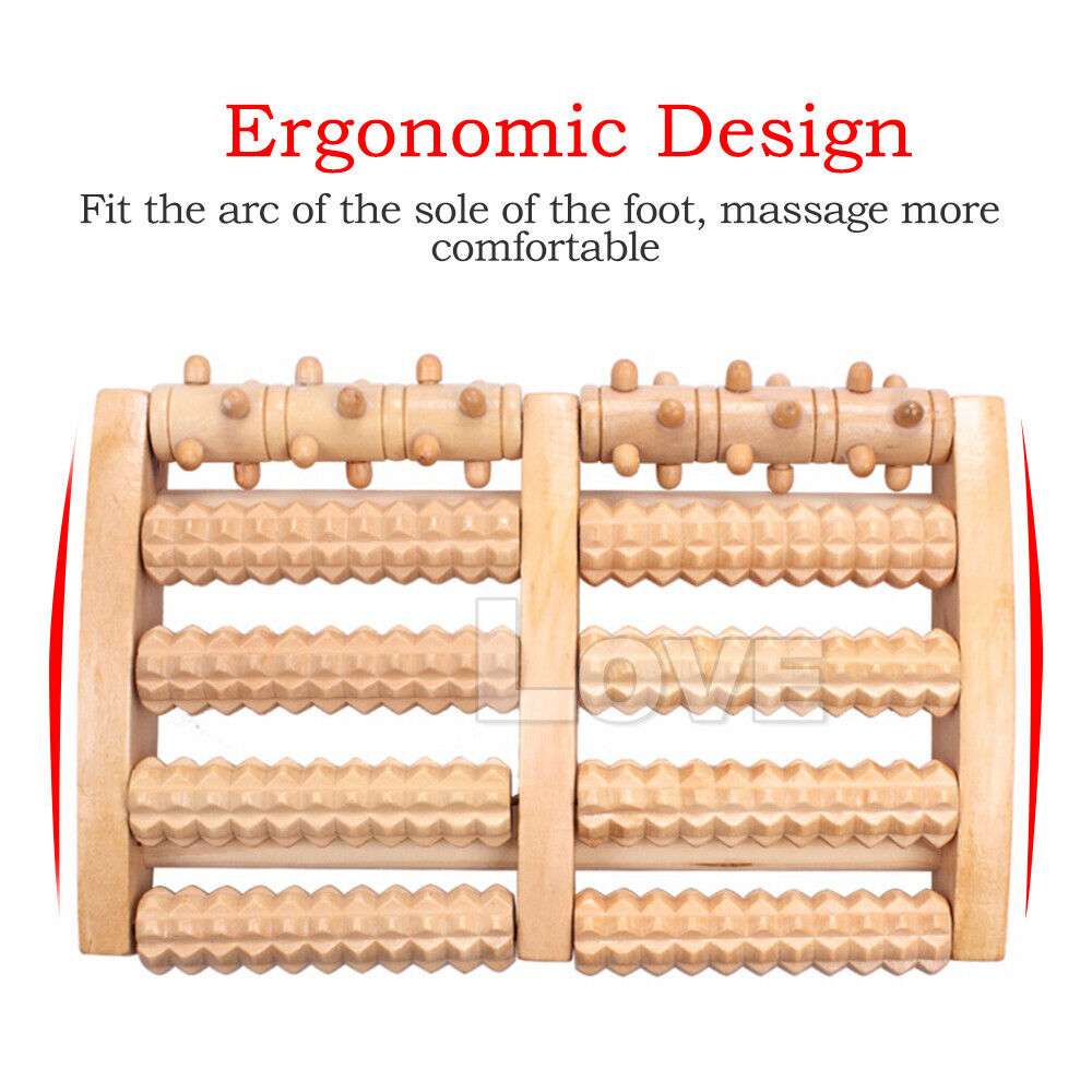 LARGE Wooden Foot Pain Massager 5 Roller Care Reflexology Relax Stress Relief Ne