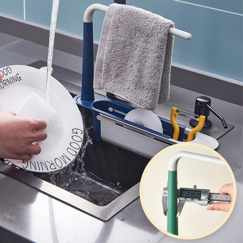 Telescopic Sink Rack Storage Holder Kitchen Expandable Drain Basket Organizer