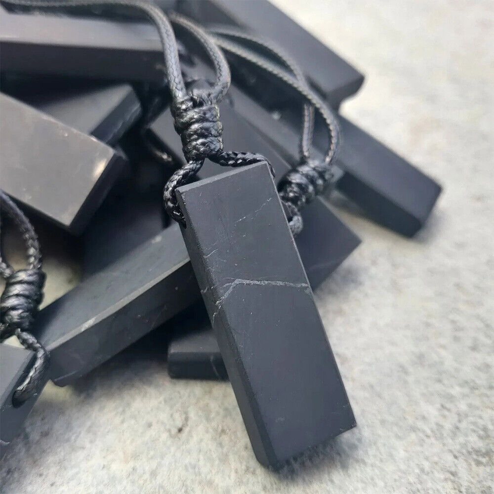 Shungite Pendant Rough Stick EMF Protection Rectangular Healing Stone Necklace