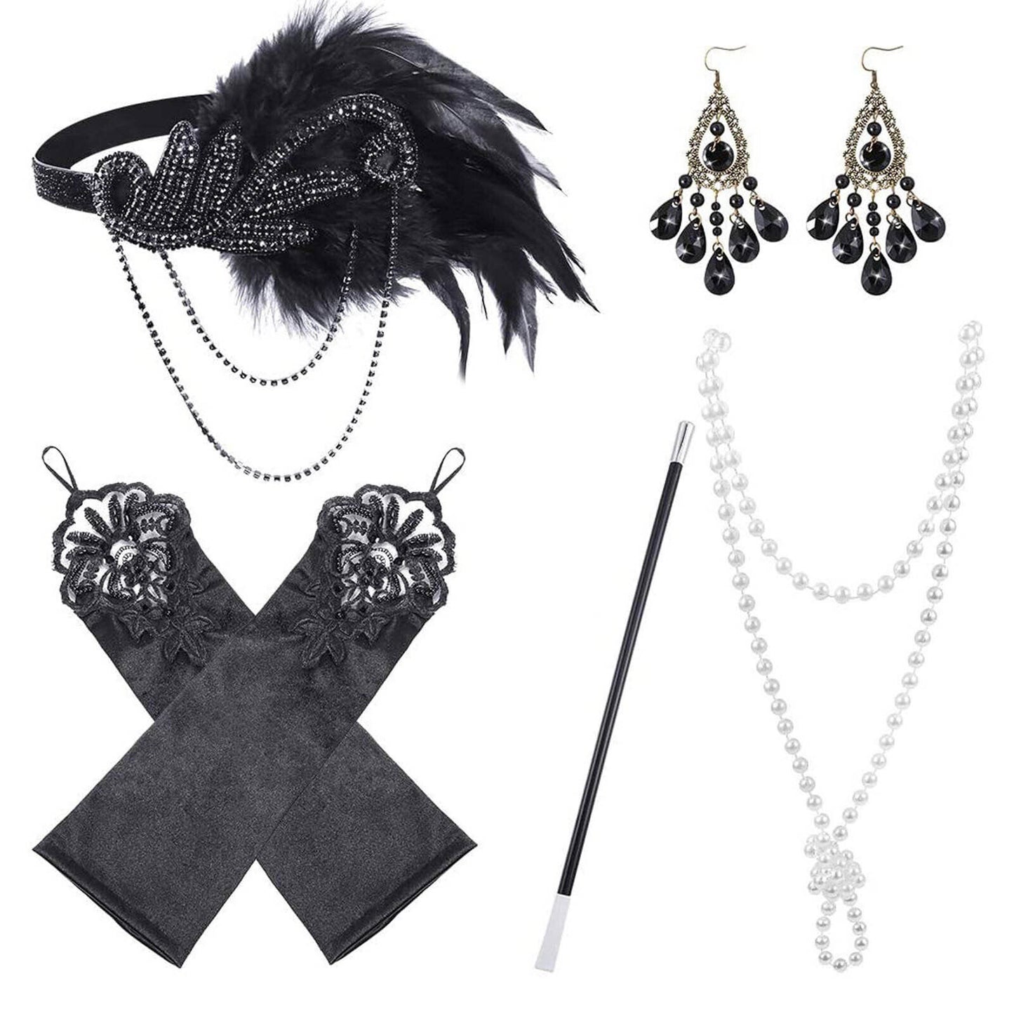 Women 1920'S Great Gatsby Accessories Kit Fancy Dress Costume Flapper Headpiece