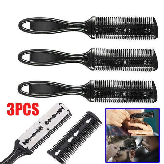 3Pcs Hair Thinning Cutting Trimmer Razor Comb with Blades Hair Cutter Comb Tools