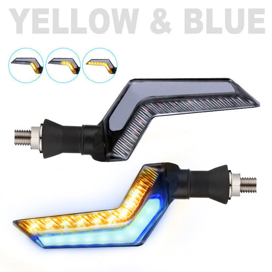 2x Motorcycle Turn Signal LED Blue Blinker Indicator Lights Amber Flowing Lamp