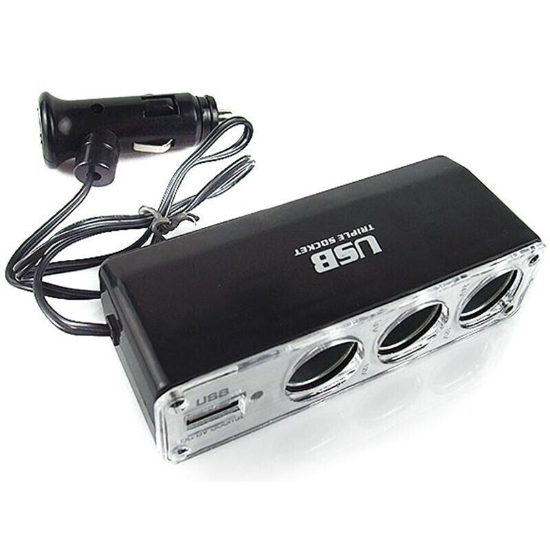 3 Way Car Cigarette Lighter Multi Socket Triple Splitter USB Charger Adapter 12V