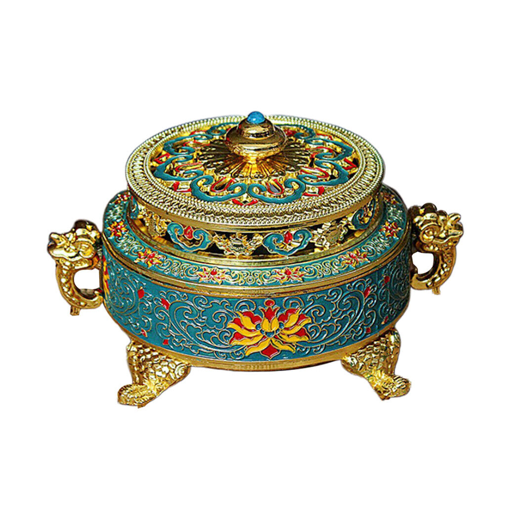 Tibetan Bronze Incense Burner Holder Art Censer Home Decor Ornaments-Blue