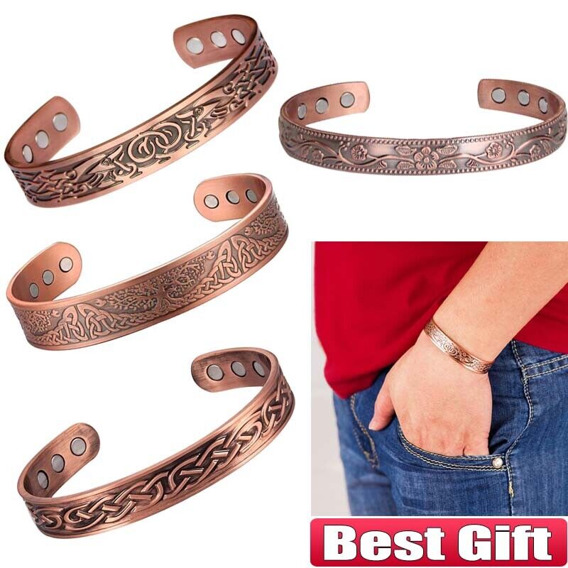 Pure Copper Magnetic Bracelet Arthritis Pain Relief Bangle Healing Therapy Gift