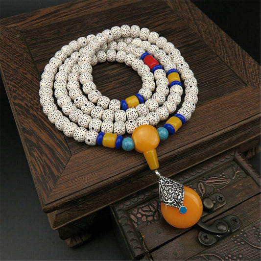 Tibetan Buddhist Buddha 9mm Bodhi 108 Prayer Bead Mala Bless Bracelet Necklace