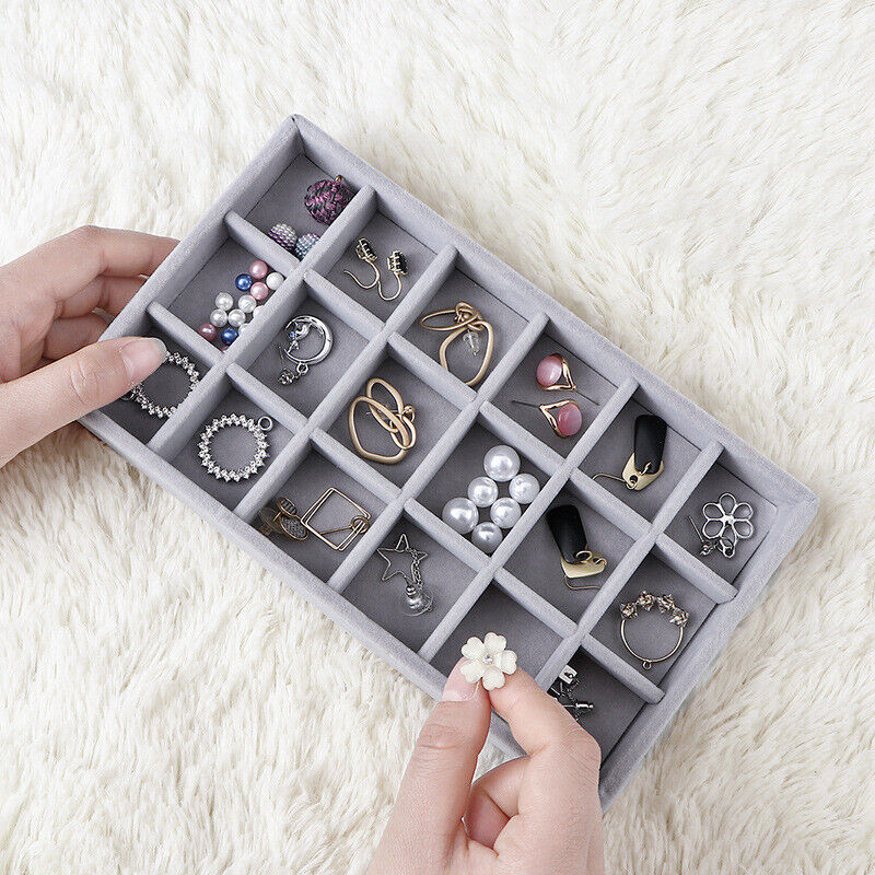 Velvet Earrings Rings Bracelet Tray Storage Box Jewelry Display Drawer Organizer