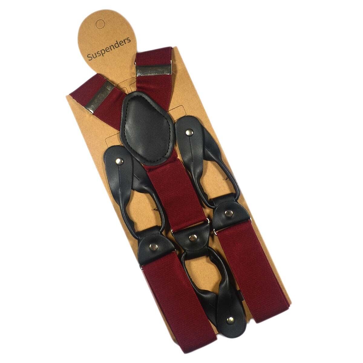 Men's 6 Button Hole Wide Elastic Suspenders Leather 35mm Trousers Braces Belt