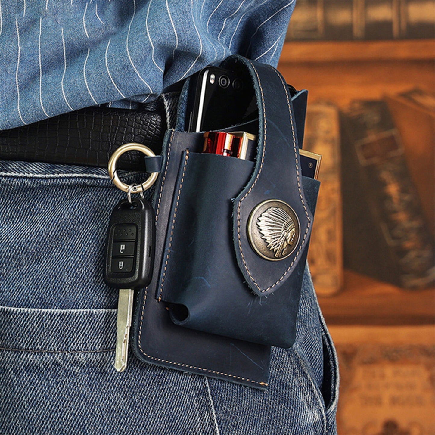 Men Retro Leather Waist Bag Mobile Phone Holder Belt Pack Pouch Holster Wallet