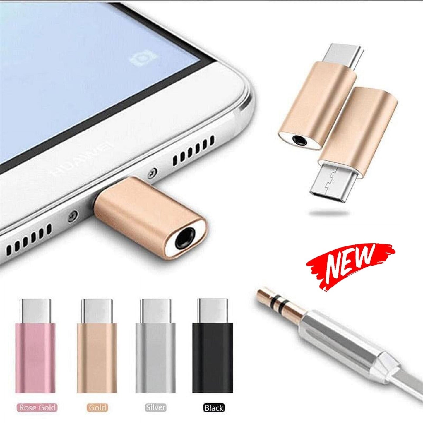 2pcs Type-C To 3.5mm AUX Jack Earphone USB-C Headphone Audio Adapter Mobile Phone