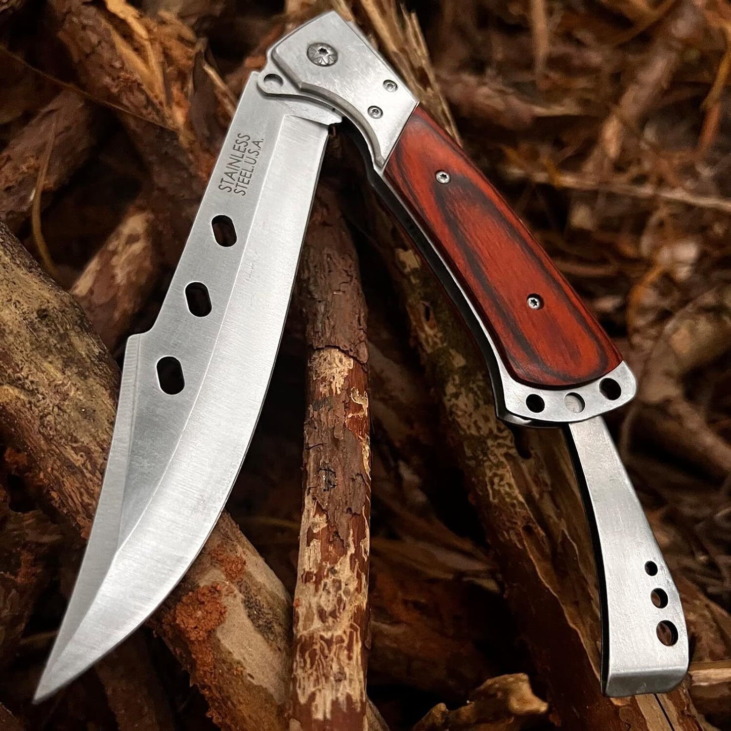 Outdoor Survival Straight Knife Hunting Hiking Pocket Tool Blade Camping folding