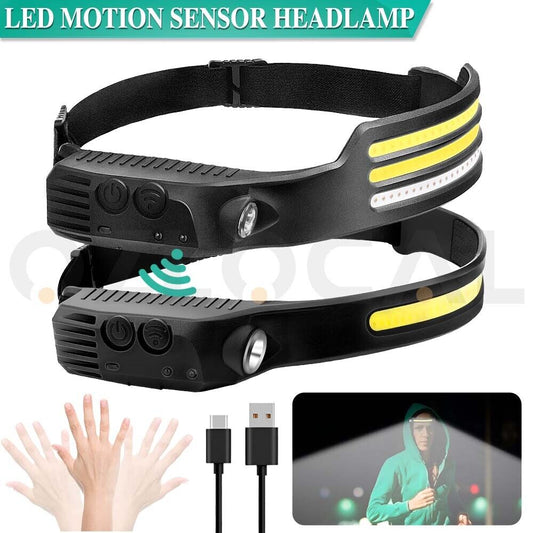 1 x Waterproof COB LED Motion Sensor Head Torch Headlight USB Rechargeable Headlamp