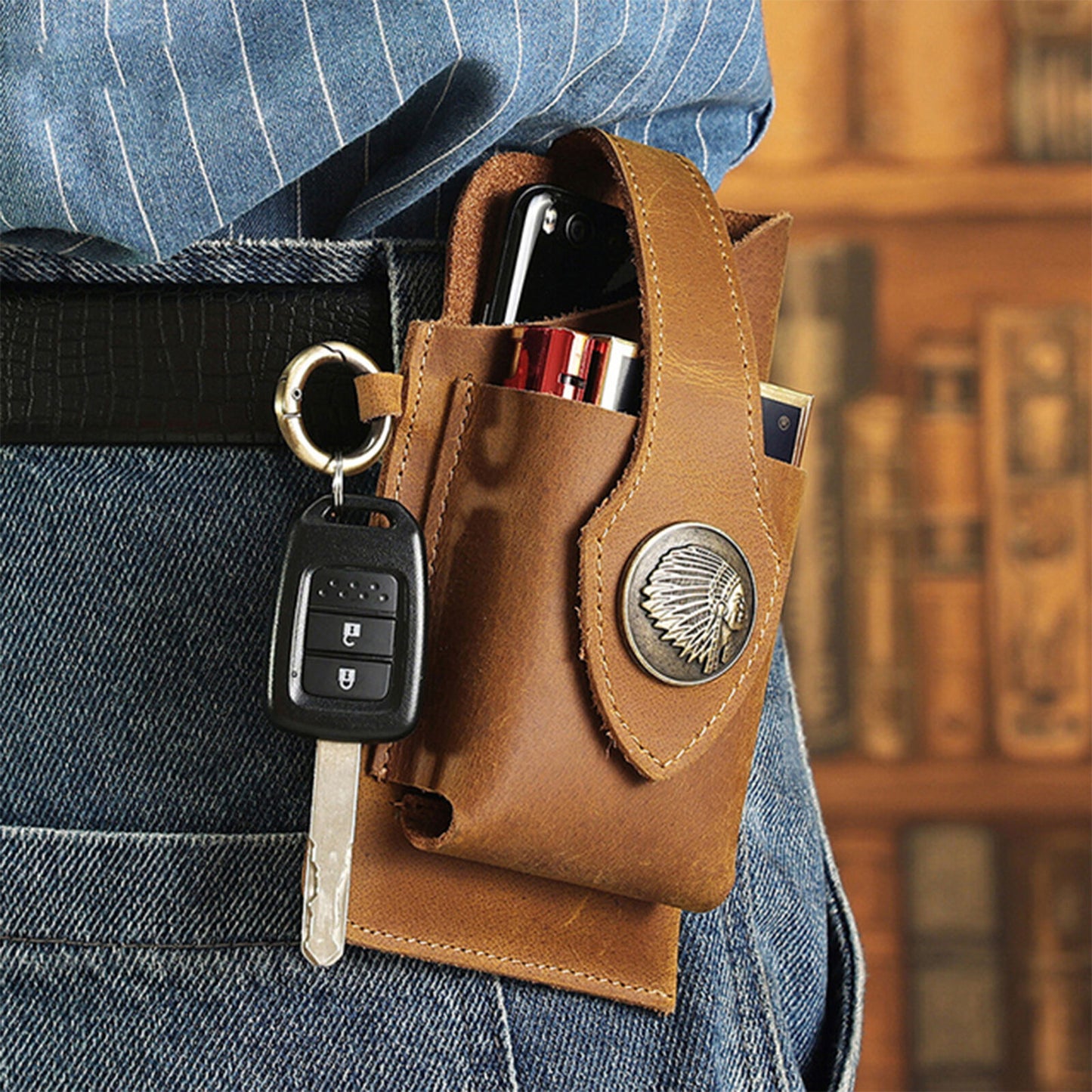 Men Retro Leather Waist Bag Mobile Phone Holder Belt Pack Pouch Holster Wallet