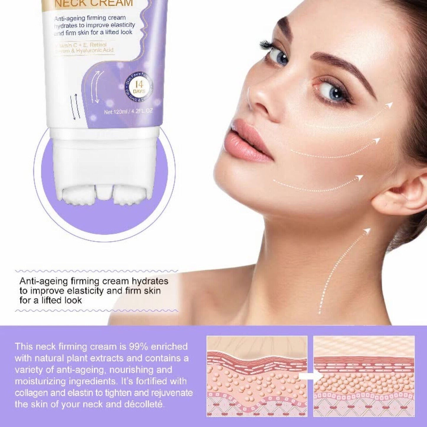 Neck Firming Cream Massage Skin Roller Anti Aging Wrinkle Saggy Lifting Chest