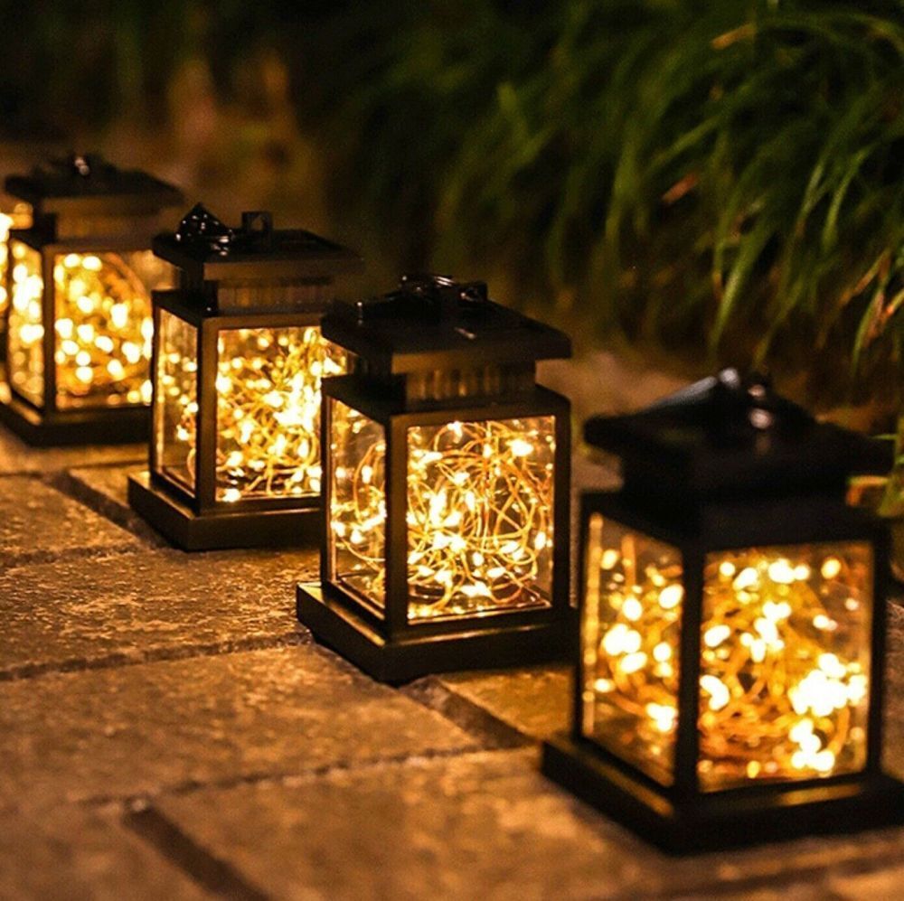 2PCS Waterproof LED Solar Power Hanging Lantern Light Outdoor Garden Table Lamp