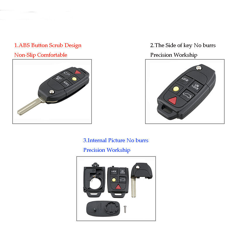 5 Button Suitable for Volvo XC90 V70 XC70 S60 S80 Flip Remote Key Shell Case Fob