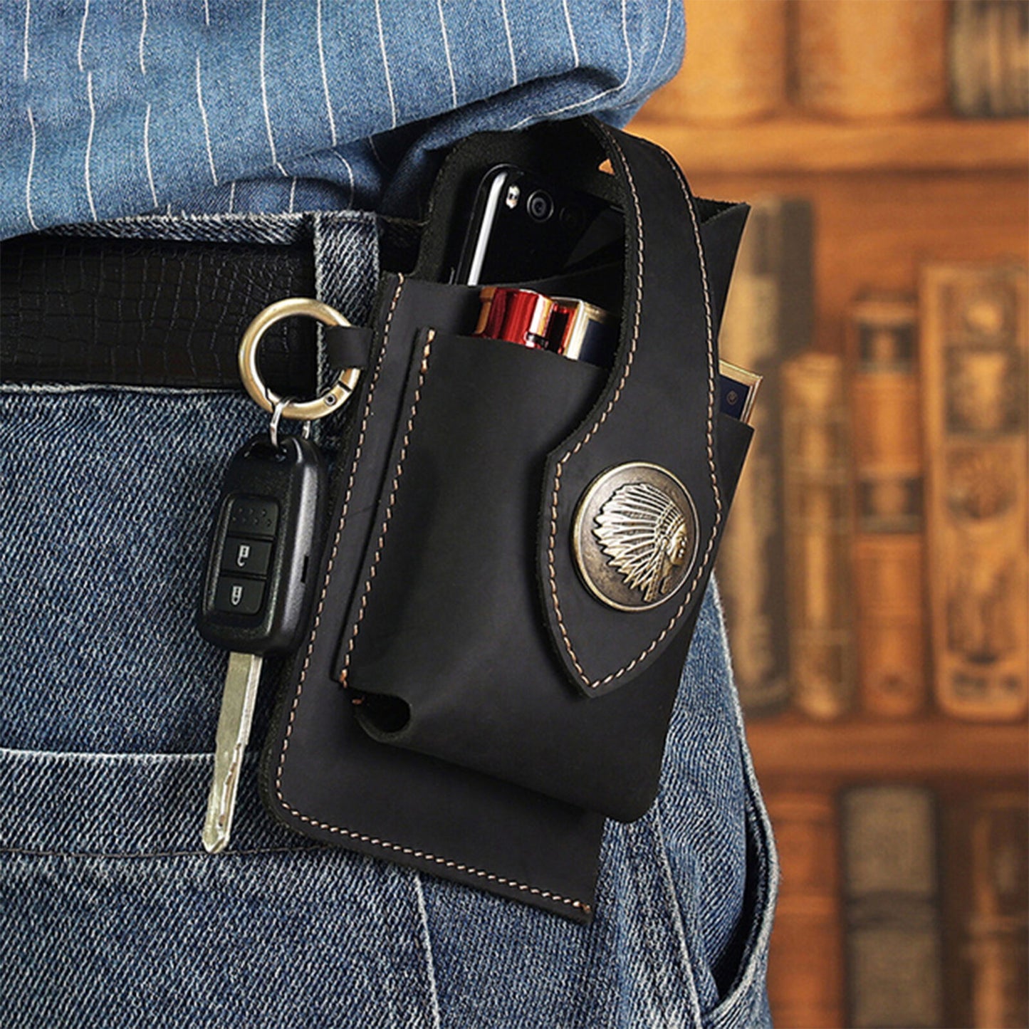 Men Retro Leather Waist Bag Mobile Phone Holder Belt Pack Pouch Holster Wallet