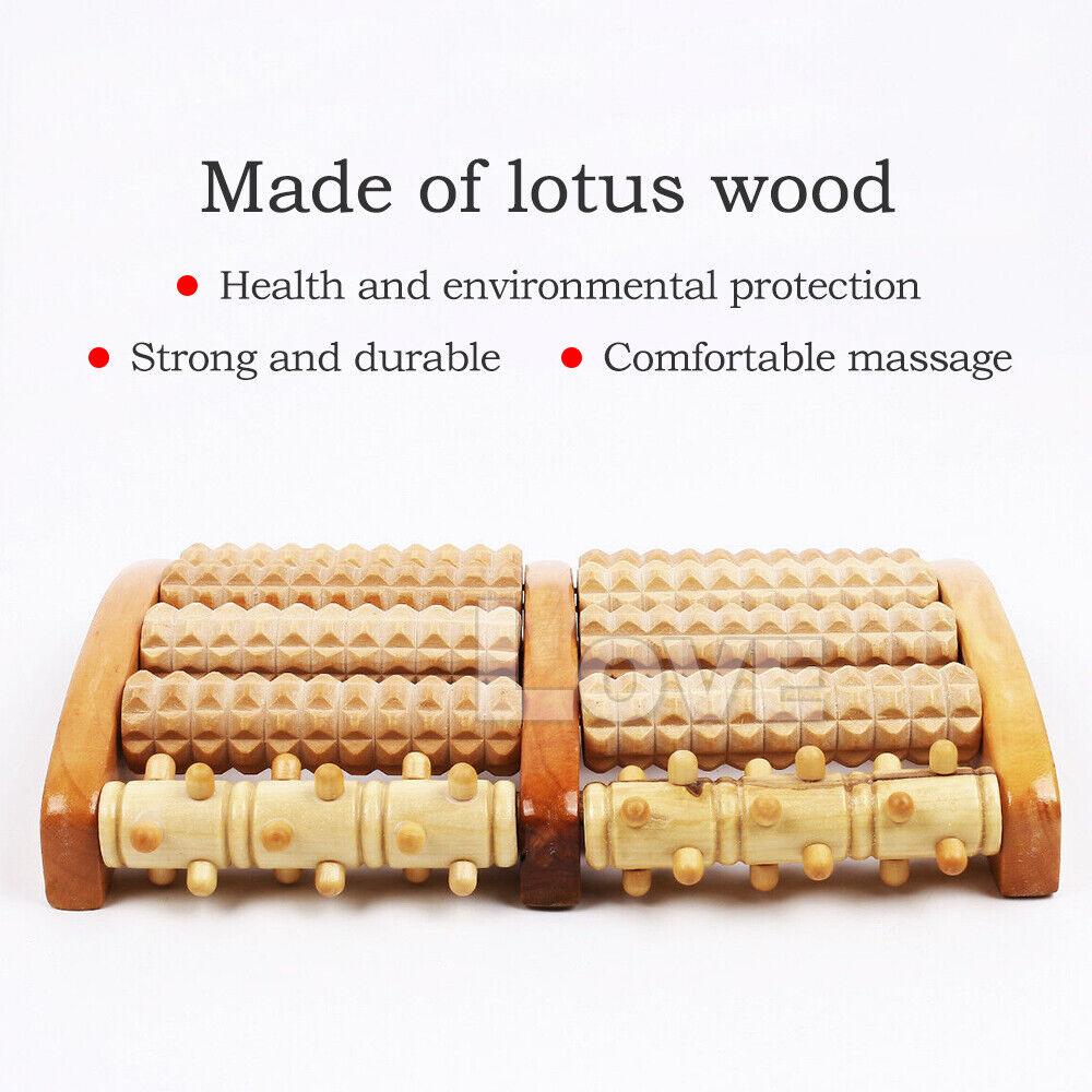 LARGE Wooden Foot Pain Massager 5 Roller Care Reflexology Relax Stress Relief Ne