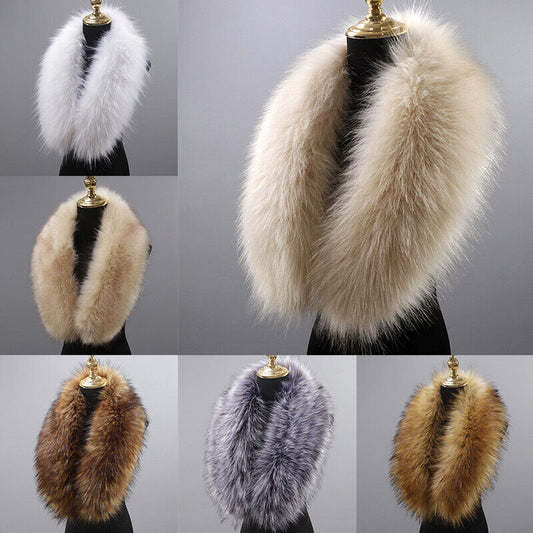 Women Winter Warm Fluffy Collar Scarf Faux Fox Fur Shawl Neck Warmer Wraps Stole