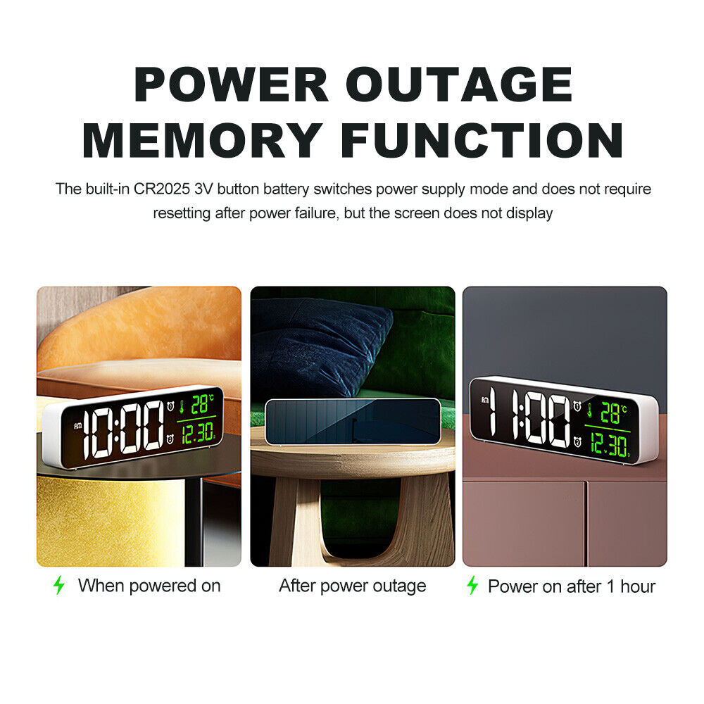 Digital Clock LED Display Desk Table Temperature Alarm Time Modern Home Decor