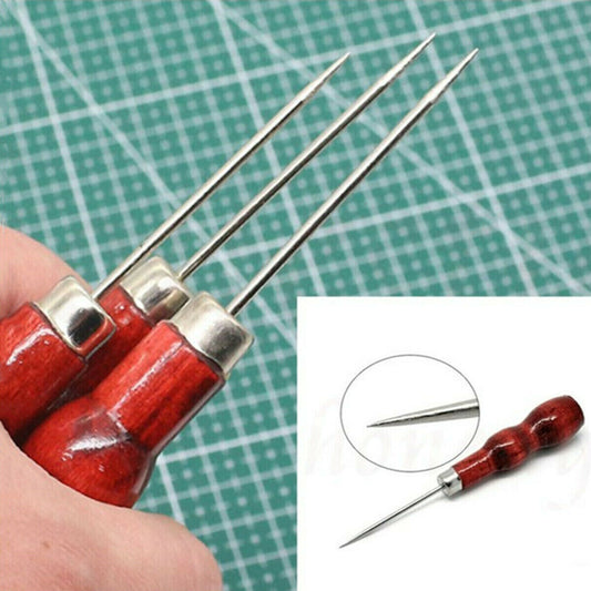 2pcs Wooden Handle Beading Awl Boring Hole Tailor Making Tool Bradle Bradawl