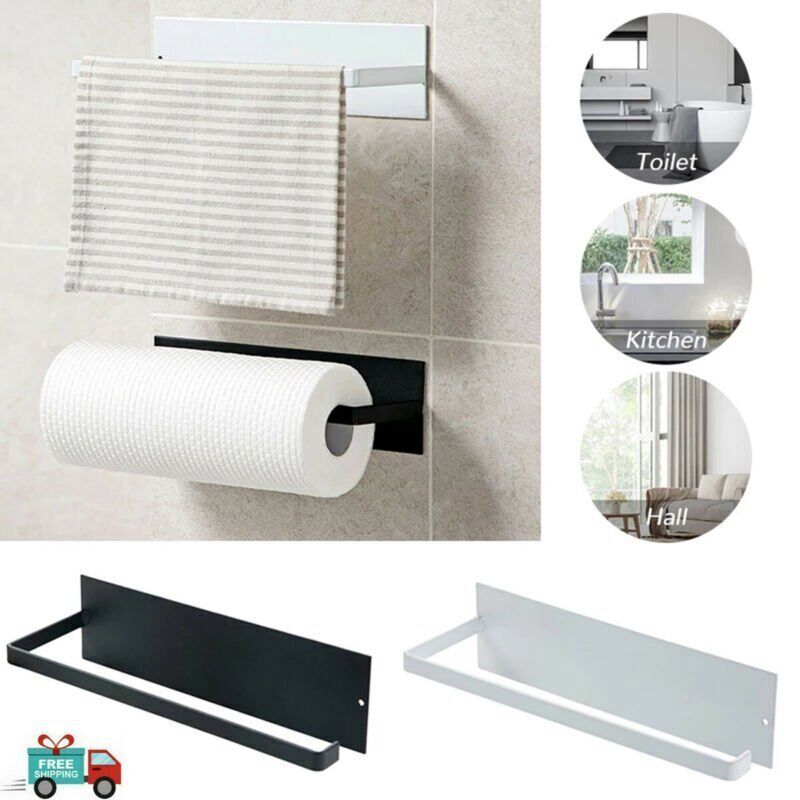 Kitchen Paper Towel Rack Toilet Roll Holder Wall Mount Tissue Self-Adhesive