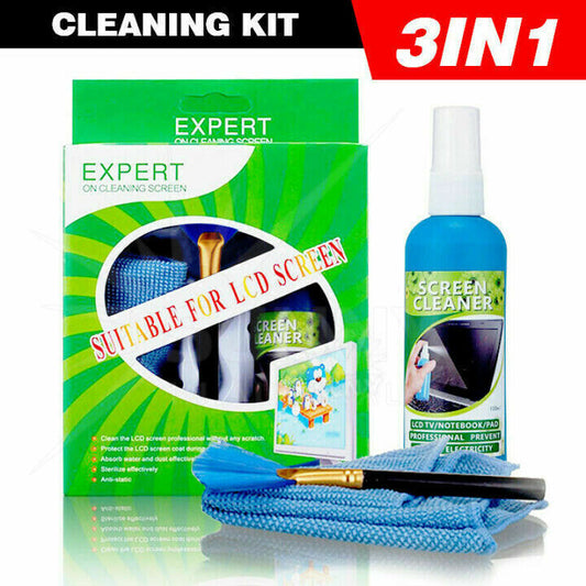 3 in 1 Laptop Cleaning Kit Monitor TV PC LED LCD Screen Cleaner Cloth Brush