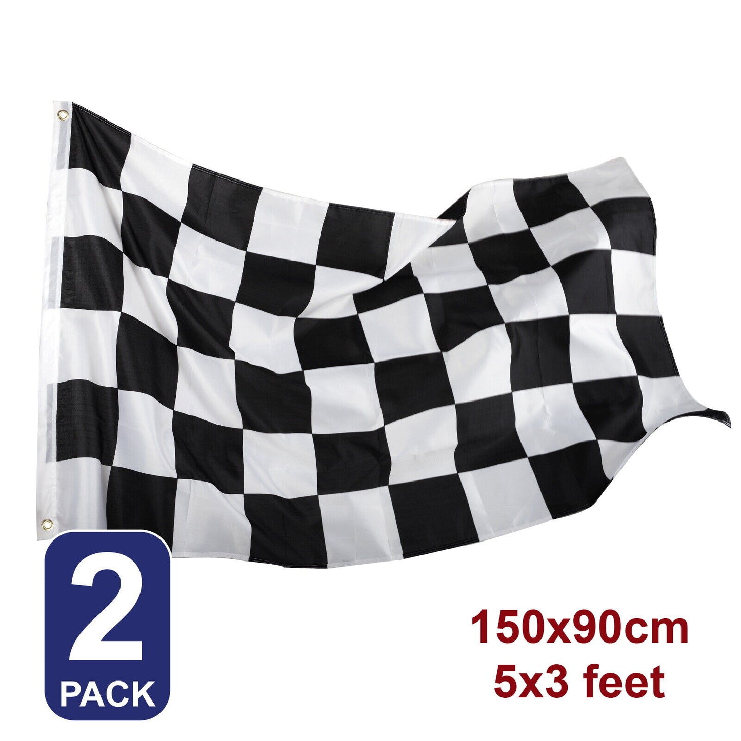 2X Checkered Black & White Chequered Racing Car Party Flag 90X150cm 5X3 ft F1 F3