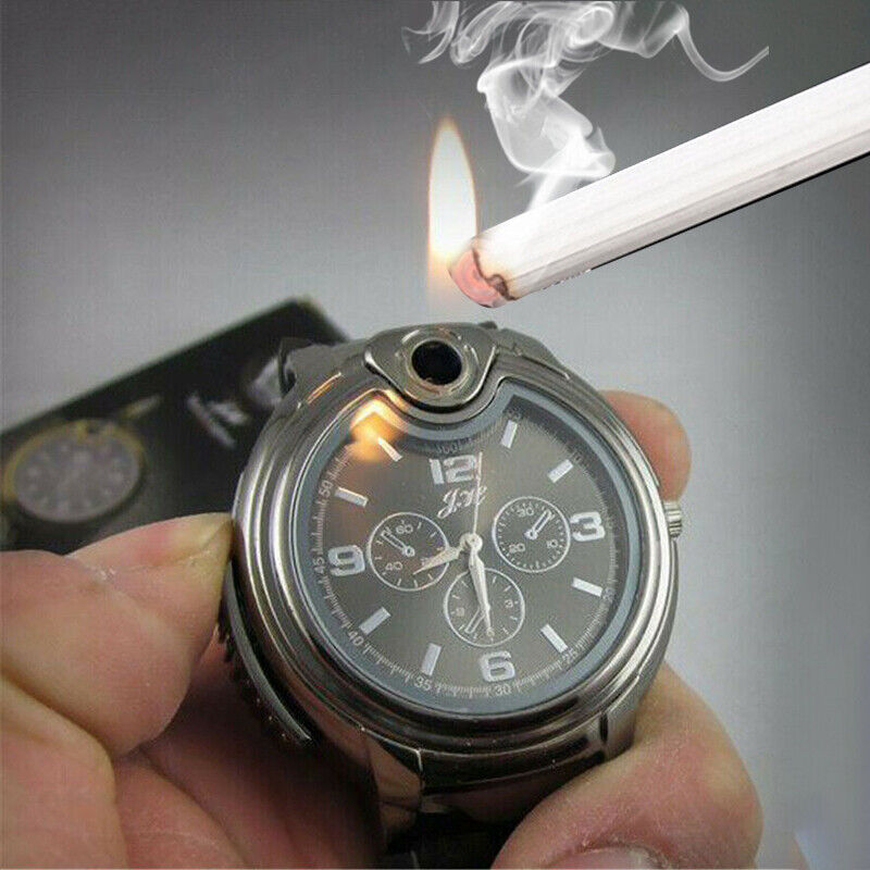 Military Cigarette Cigar Lighter Watch Men Quartz Refillable Wrist Watches Gift