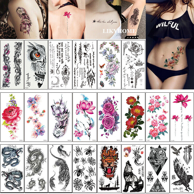 Waterproof Fake Tattoo Sheet Sticker Floral 3D Flowers Body Art Skin Temporary