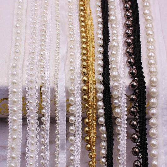 1 Yd Handmade Pearl Beaded Lace Trim Ribbon Clothing DIY Sewing Clothing Fabrics