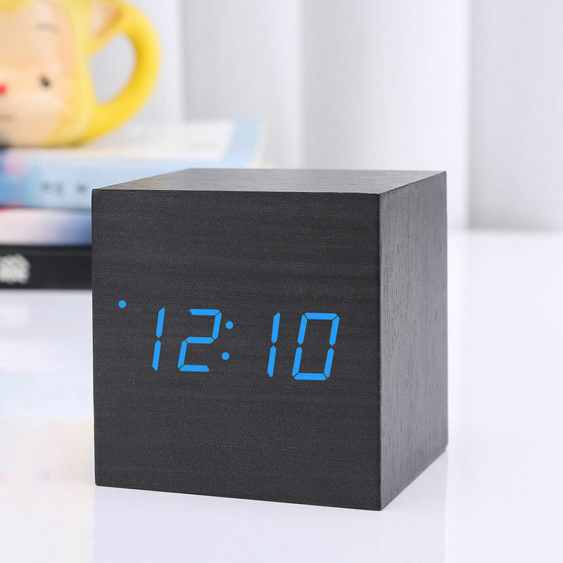 Wooden Digital Desk Table Clock LED Display Alarm Temperature Modern Home Decor