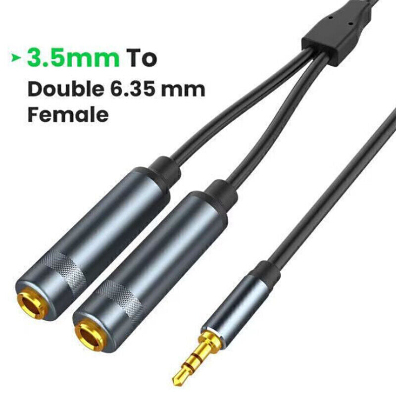 3.5mm 1/8" Stereo Male to Dual 6.35mm 1/4" Female Audio Y-Cable Splitter Cord