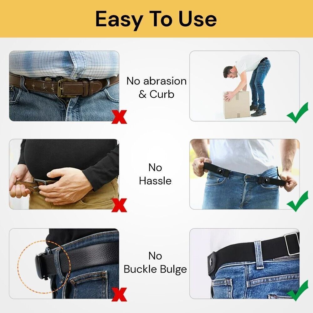 2x Buckle-free Elastic Invisible Comfortable Belt No Bulge Hassle Belts for Jeans