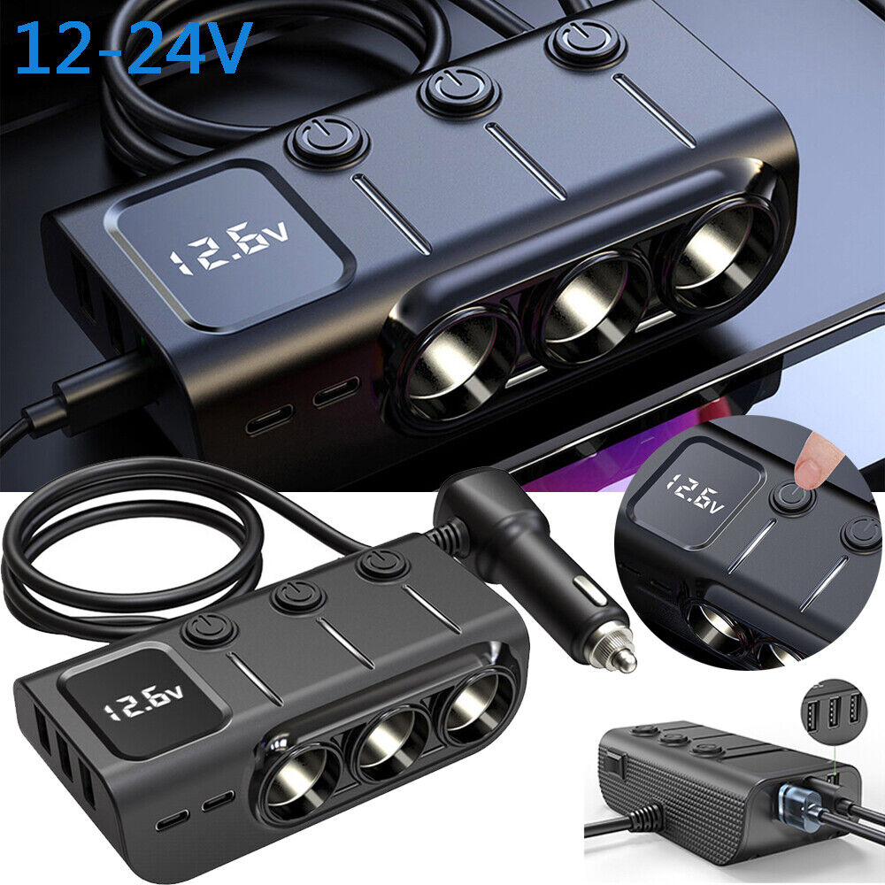 3 Way 12V 24V Multi Socket Car Cigarette Lighter Splitter USB Charger Adapter