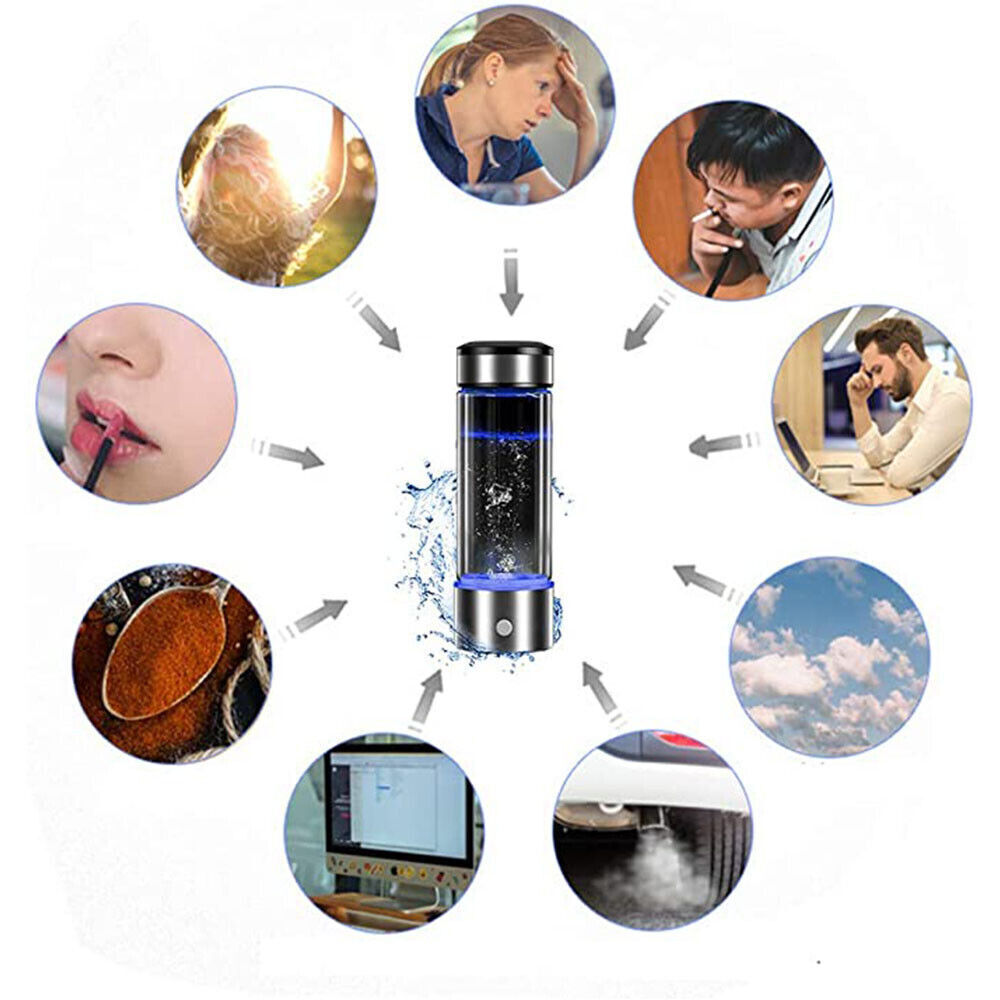 Hydrogen Rich Alkaline Water Ionizer Generator Bottle Cup USB Portable Mug 420ML