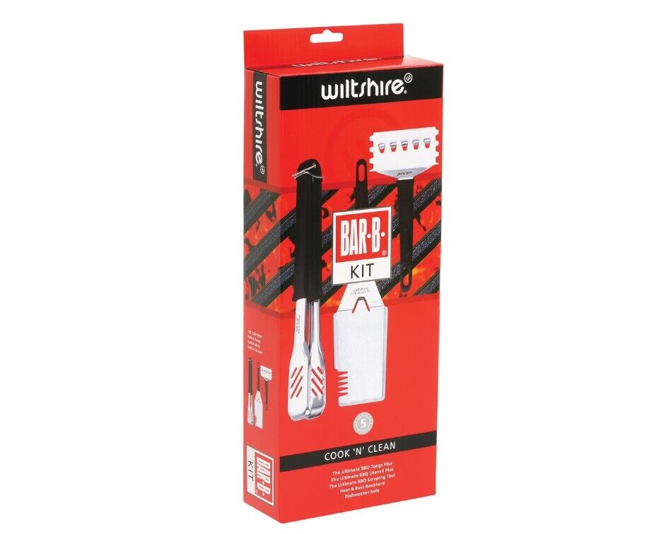 Wiltshire Bar-B Cook 'n Clean Kit - Tongs BBQ Mate Cleaning Scraper