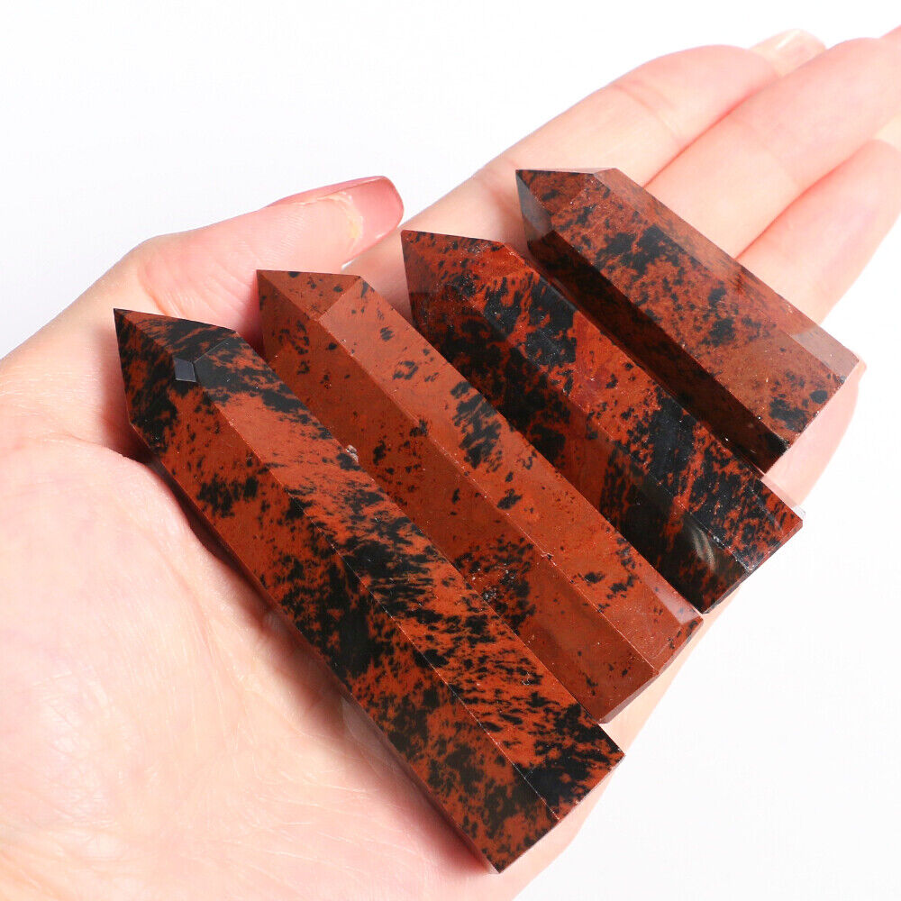 4~8cm Natural Mahogany Red Obsidian Obelisk Tower Crystal Quartz Point Wand